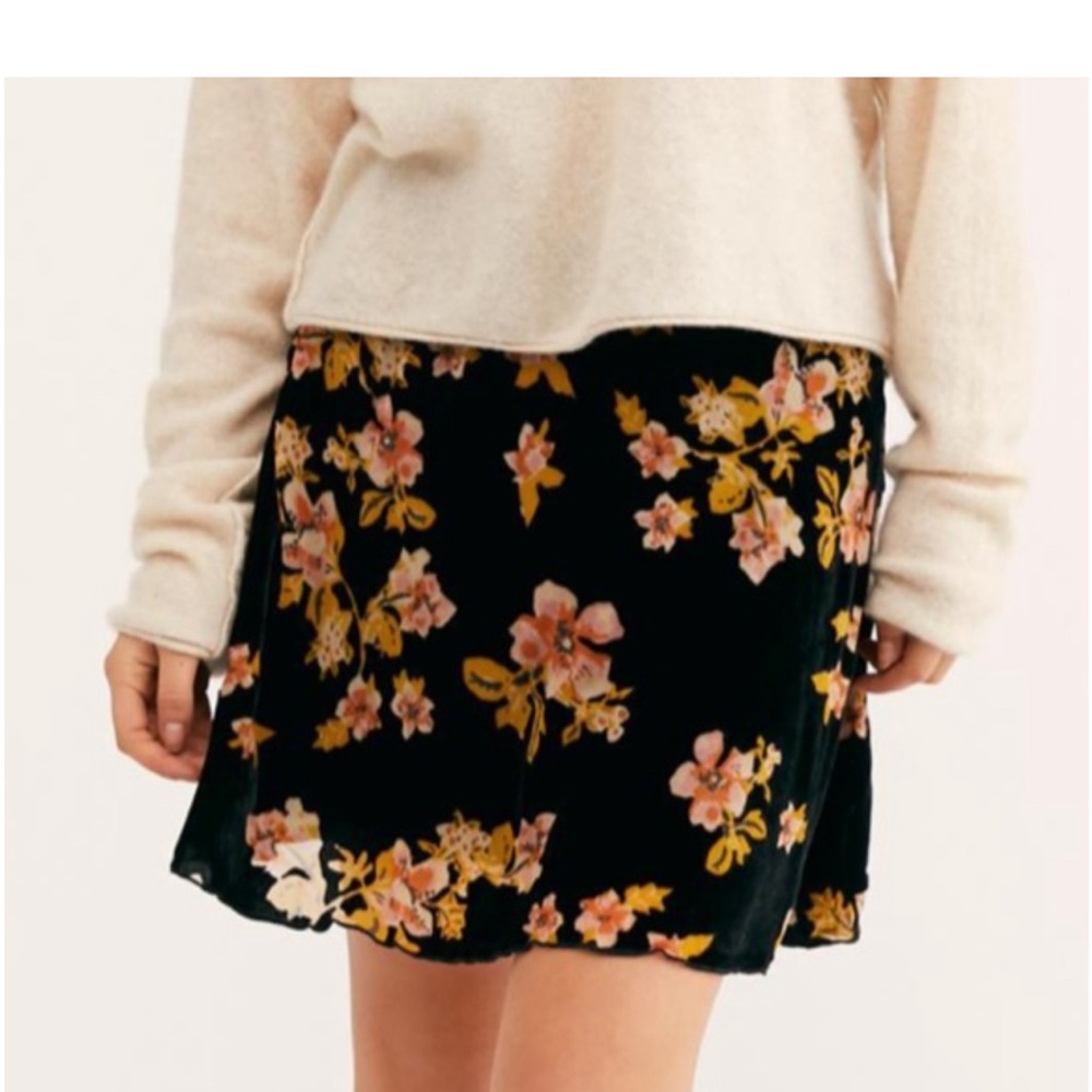 Free People Black Floral Mini Skirt